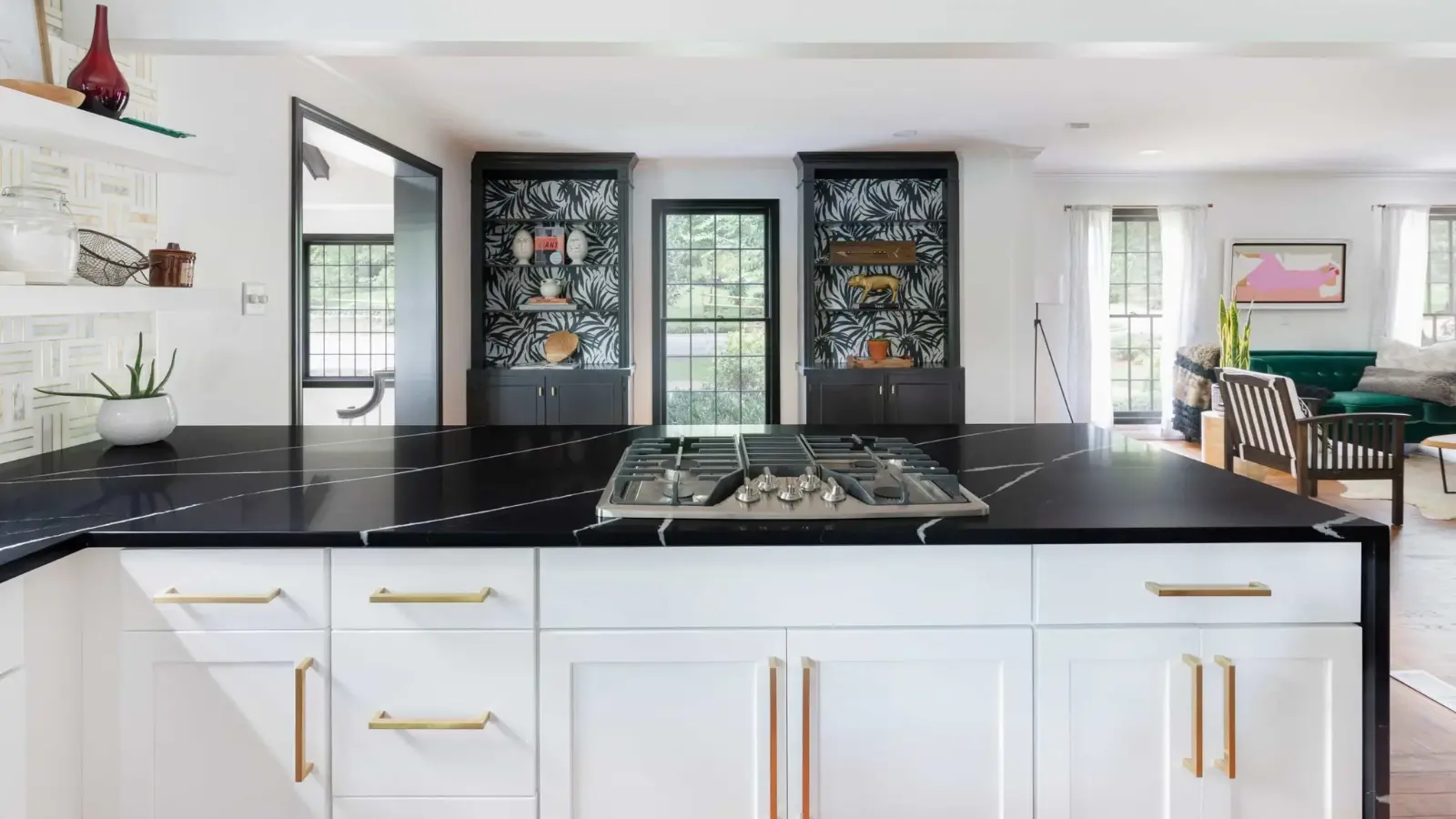 Black Countertops with white cabinet