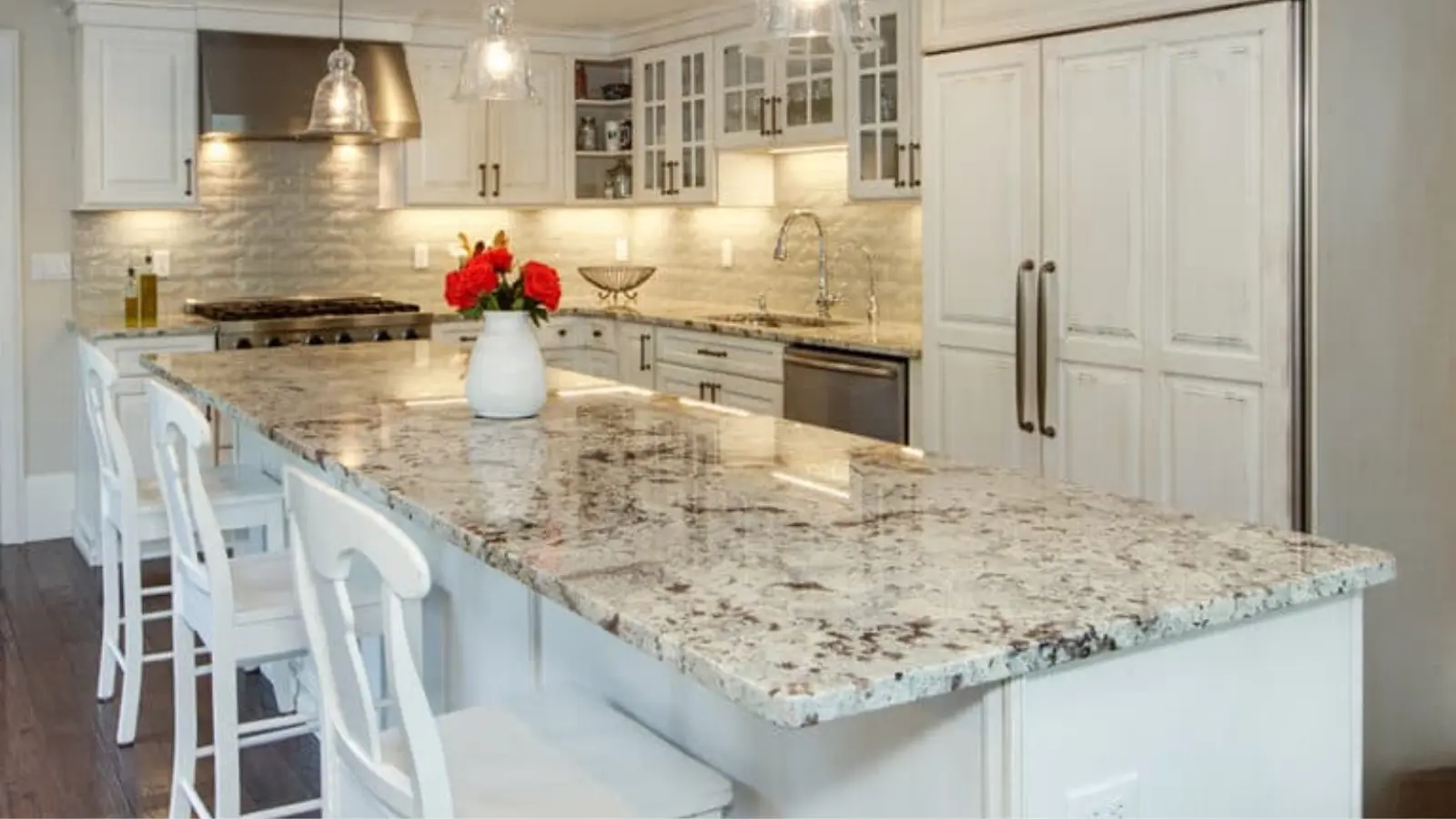 Bold Color Countertops with white cabinets