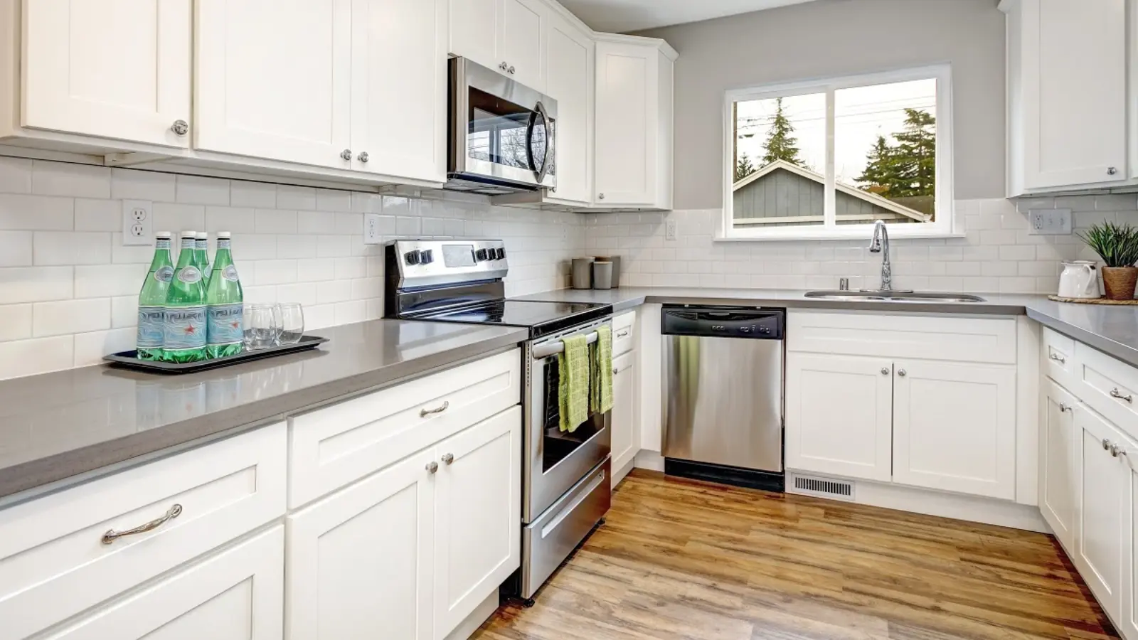 Gray Countertops with white Cabinets