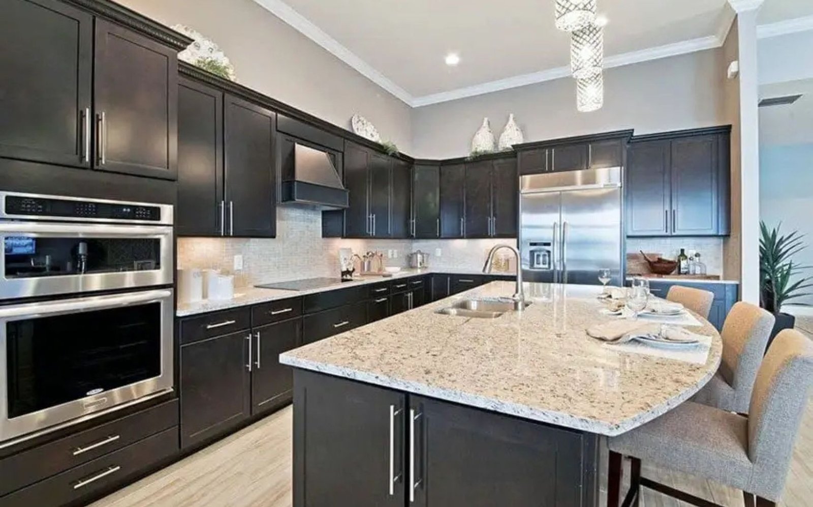 Black Cabinets With Light Gray Walls