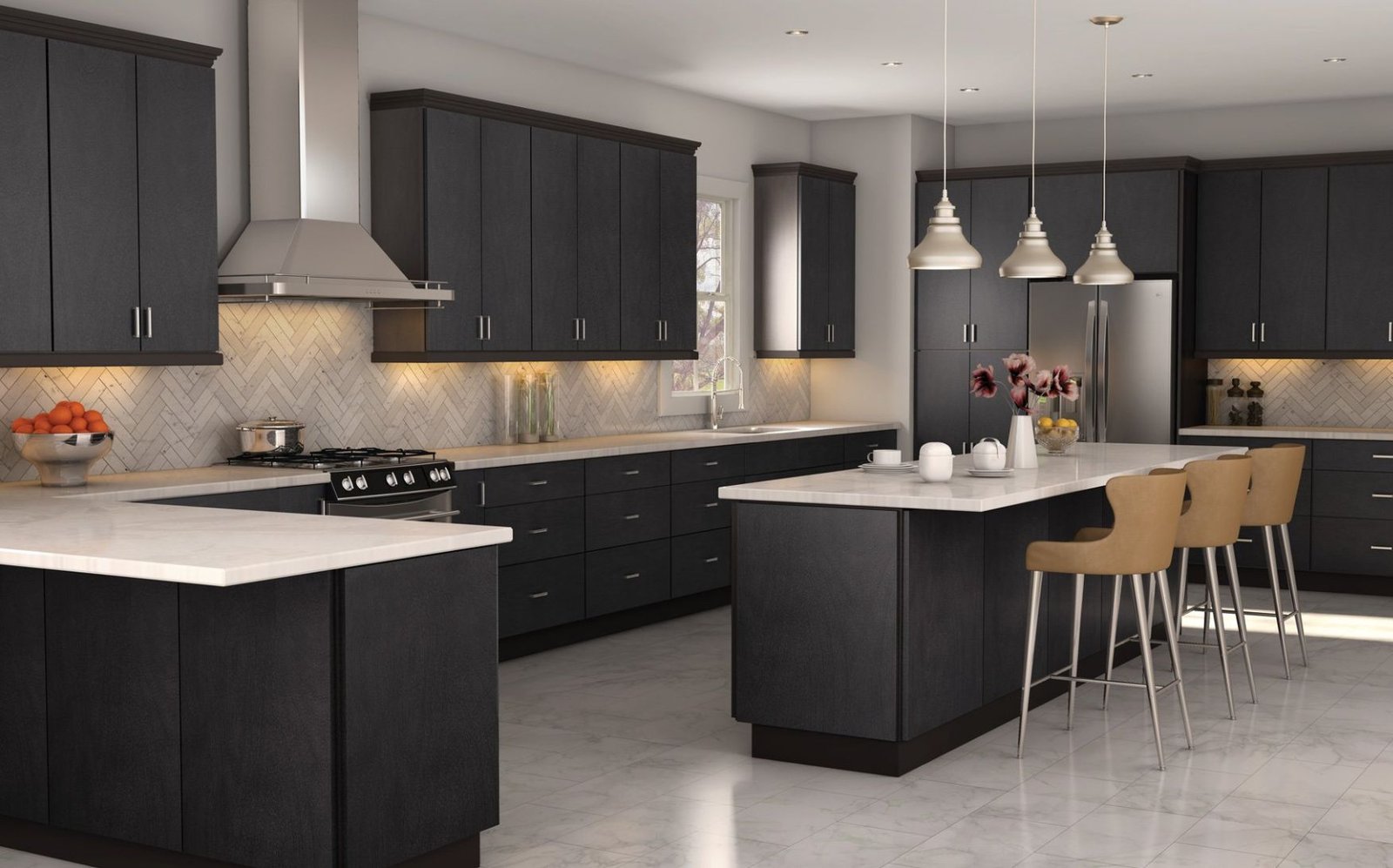 Dark Gray Cabinets with Light Gray Walls