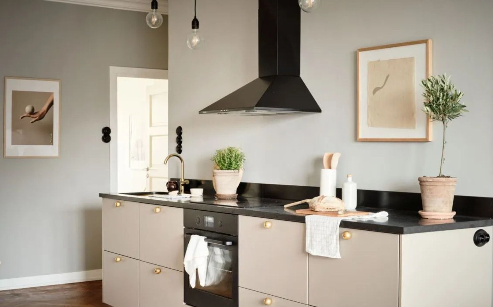 Greige Cabinets with Gray Walls