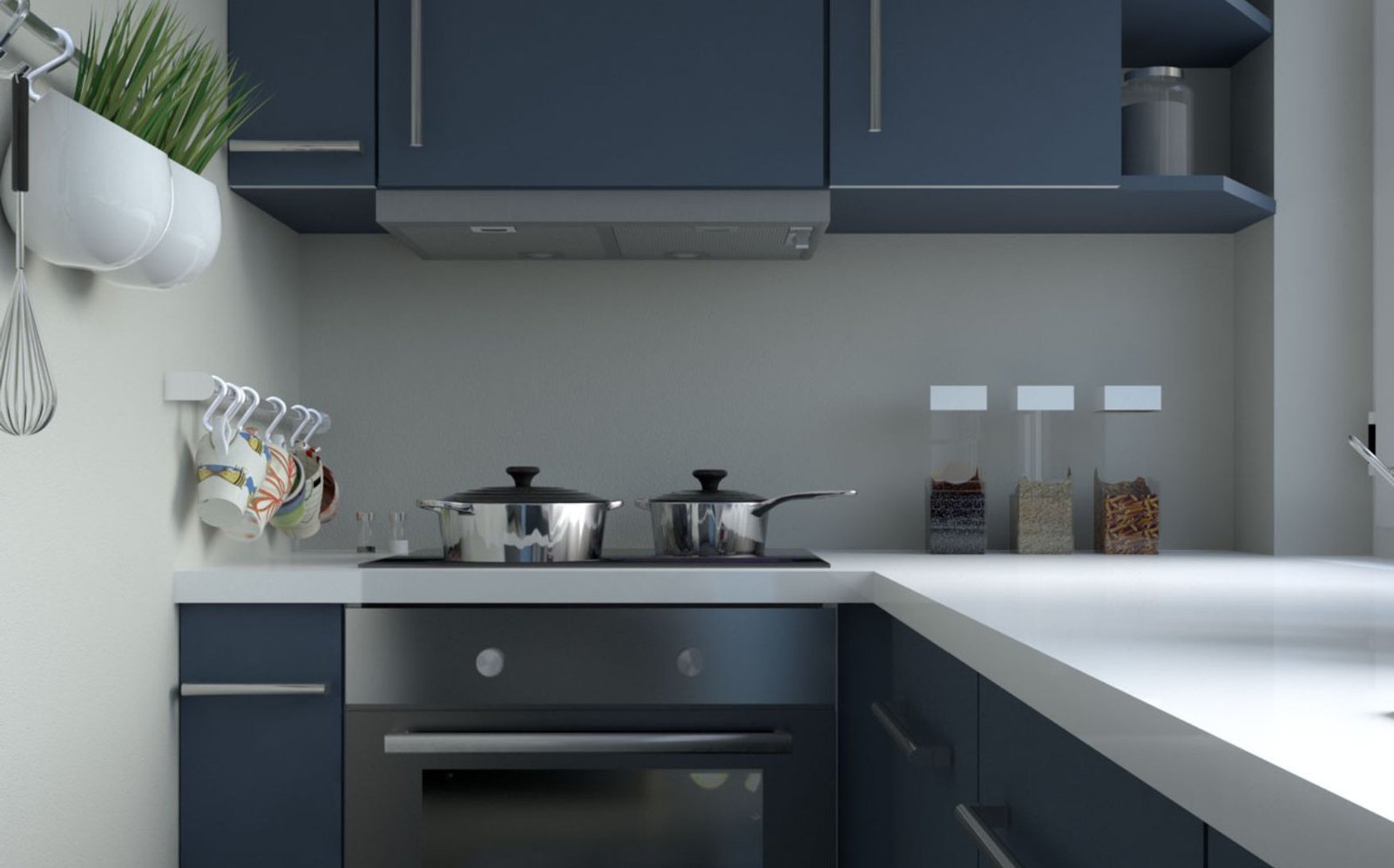 Navy Blue Cabinets With Gray Walls