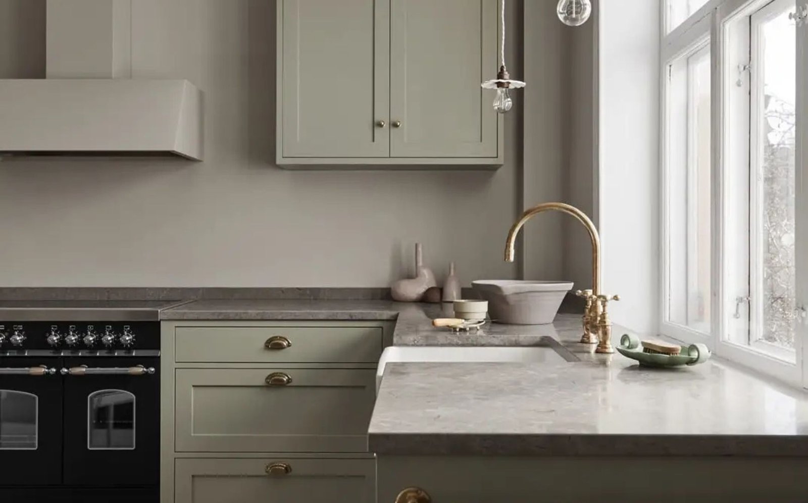 Sage Green Cabinets with Gray Walls
