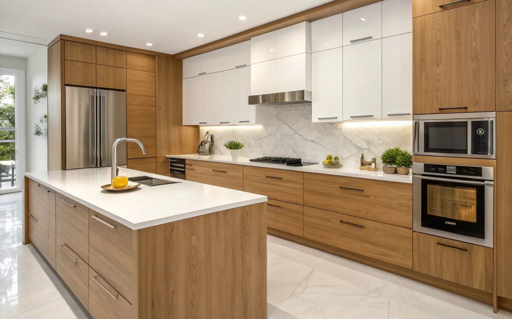 Marble Countertops with Champagne Maple Cabinets